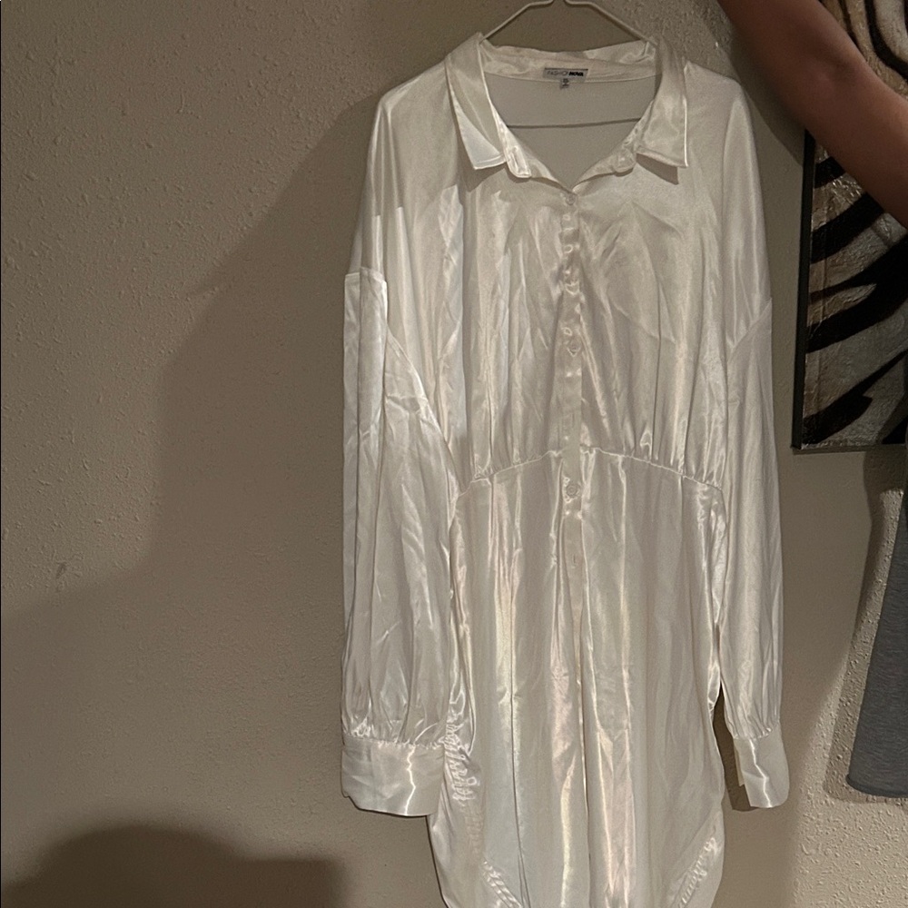 Fashion Nova White Satin Shirt